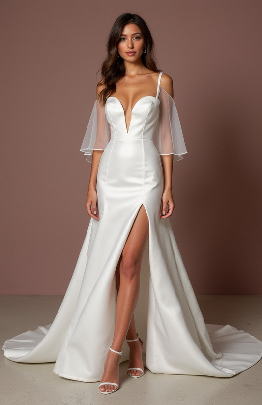 White Fairytale Princess Wedding Gown with a Stunning Train