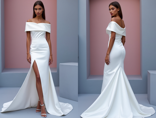 Stunning White Mermaid Wedding Dress with a Lace Bodice and Fitted Skirt