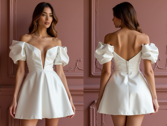 Minimalist White Mini Short Wedding Dress with a Sleek Silhouette for a Contemporary Bridal Style