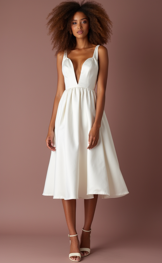 Classic White Mini Short Wedding Dress with a Fit-and-Flare Silhouette for a Feminine Shape