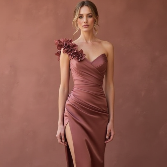 Fashionable Pink Evening Dress & Prom Dress with Rhinestone Straps