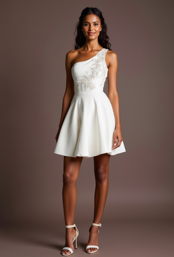 Romantic White Mini Short Wedding Dress with a Tiered Skirt for a Dreamy Bridal Look