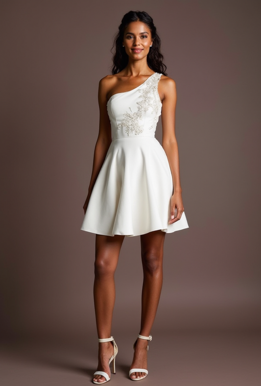 Romantic White Mini Short Wedding Dress with a Tiered Skirt for a Dreamy Bridal Look