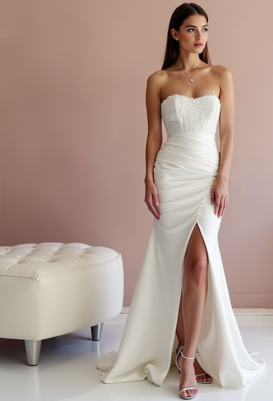 Romantic White A-Line Wedding Dress with Floral Lace and Sheer Back Details
