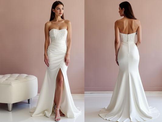 Romantic White A-Line Wedding Dress with Floral Lace and Sheer Back Details