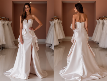 Trendy White A-Line Bridal Gown with Off-Shoulder Draping and Elegant Silhouette