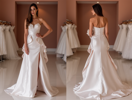 Trendy White A-Line Bridal Gown with Off-Shoulder Draping and Elegant Silhouette