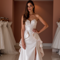 Trendy White A-Line Bridal Gown with Off-Shoulder Draping and Elegant Silhouette