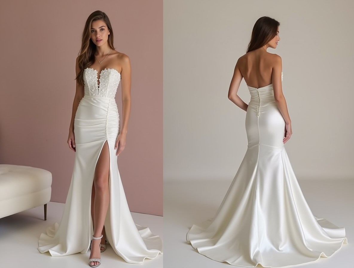 Show-Stopping White A-Line Wedding Dress with a Dramatic Overskirt for Extra Volume