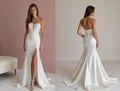 Show-Stopping White A-Line Wedding Dress with a Dramatic Overskirt for Extra Volume