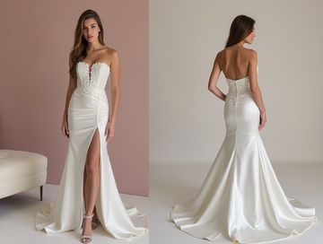 Show-Stopping White A-Line Wedding Dress with a Dramatic Overskirt for Extra Volume
