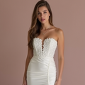 Show-Stopping White A-Line Wedding Dress with a Dramatic Overskirt for Extra Volume