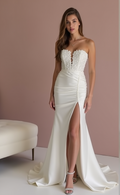 Show-Stopping White A-Line Wedding Dress with a Dramatic Overskirt for Extra Volume