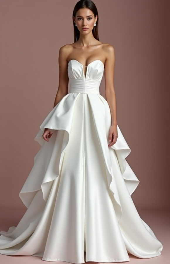 Chic White Princess Bridal Gown with a Sculpted Bodice and Layered Skirt