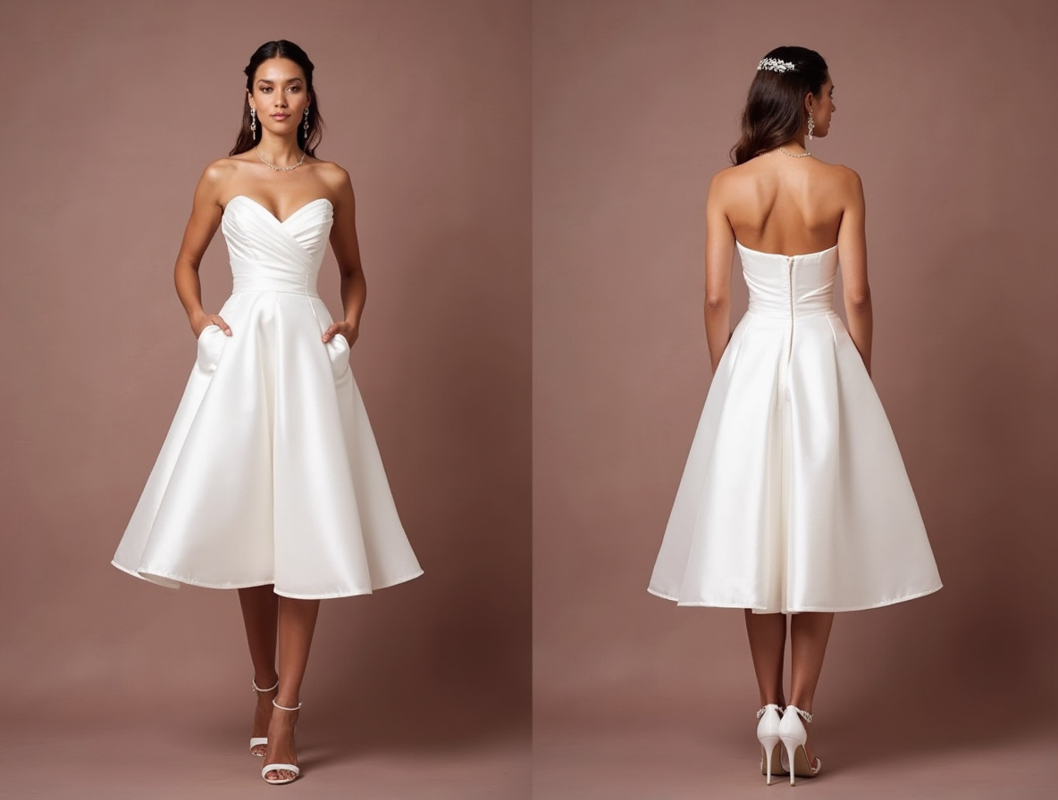 Modern White Mini Short Wedding Dress with a Satin Bow Back for a Luxe Finish