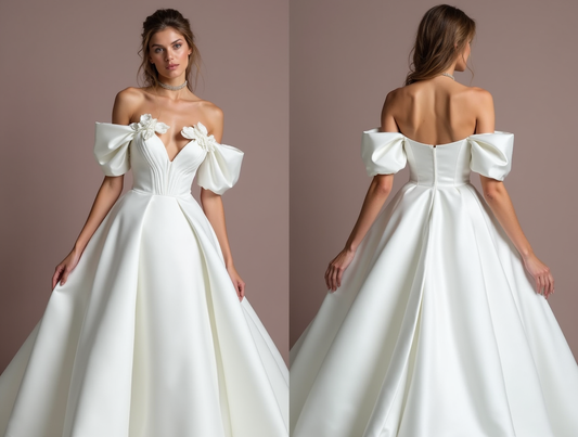 Elegant White Princess Wedding Dress with an Illusion Neckline and Sparkling Details