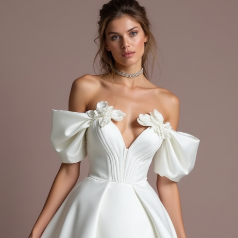 Elegant White Princess Wedding Dress with an Illusion Neckline and Sparkling Details