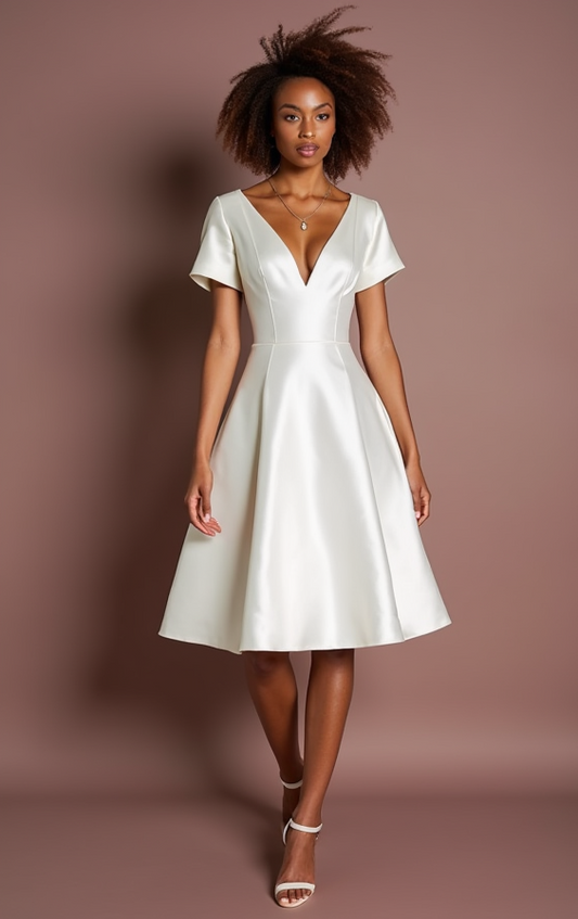 Romantic White Mini Short Wedding Dress with a Puff Sleeve and Lace Detailing