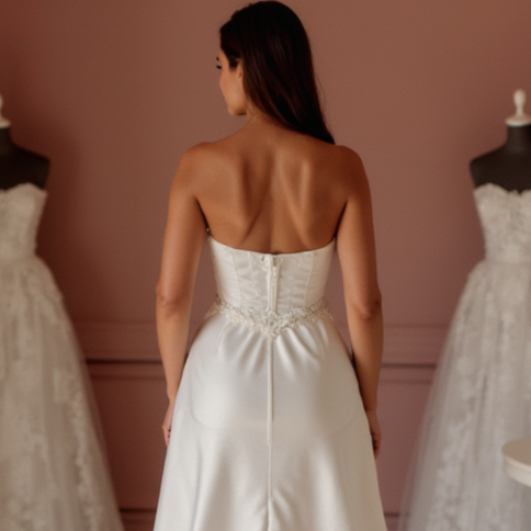 Chic White A-Line Wedding Dress with a High Neckline for a Timeless Bridal Look