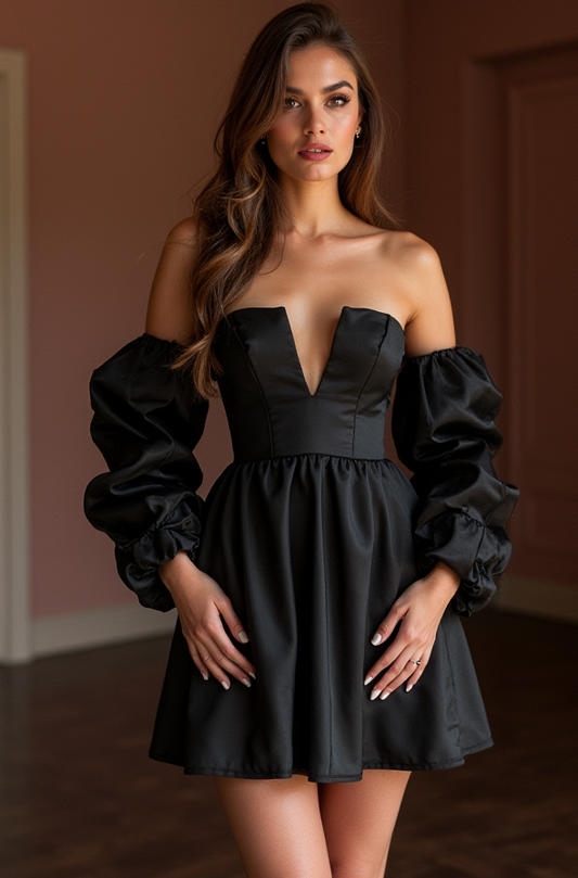 Show-Stopping Black Evening Dress & Prom Dress with Mirror Beadwork for a Sparkly Look