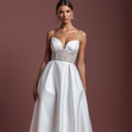 Elegant A-Line White Wedding Gown with Detachable Skirt for Versatility