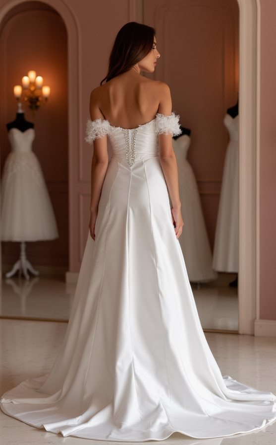 Boho White A-Line Bridal Gown with Lace Sleeves and Flowing Chiffon Skirt