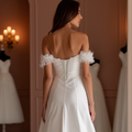 Boho White A-Line Bridal Gown with Lace Sleeves and Flowing Chiffon Skirt