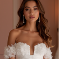 Boho White A-Line Bridal Gown with Lace Sleeves and Flowing Chiffon Skirt