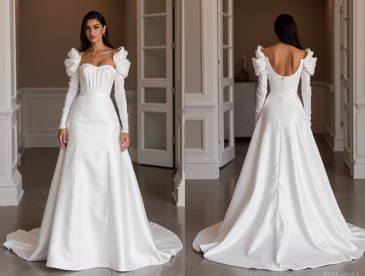 Mermaid White Wedding Dress with a Lace Bodice and Satin Skirt for a Chic Look