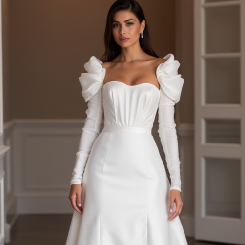 Mermaid White Wedding Dress with a Lace Bodice and Satin Skirt for a Chic Look