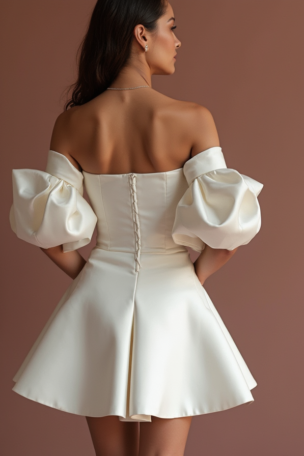 Bohemian White Mini Short Wedding Dress with Flowy Sleeves for a Relaxed and Elegant Look