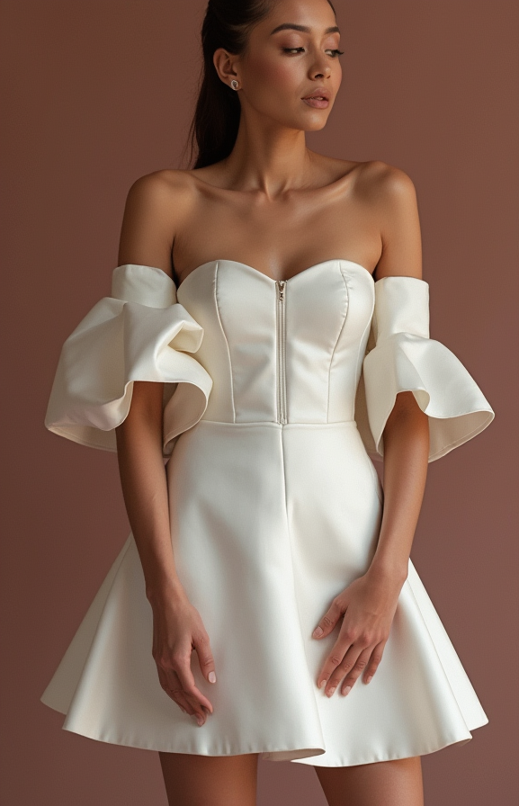 Bohemian White Mini Short Wedding Dress with Flowy Sleeves for a Relaxed and Elegant Look