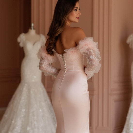 Regal Pink Evening Dress & Prom Dress with Satin Drape and Embellished Waist