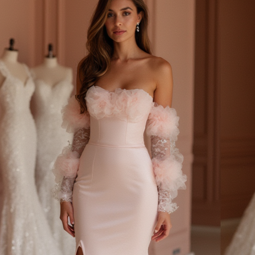 Regal Pink Evening Dress & Prom Dress with Satin Drape and Embellished Waist