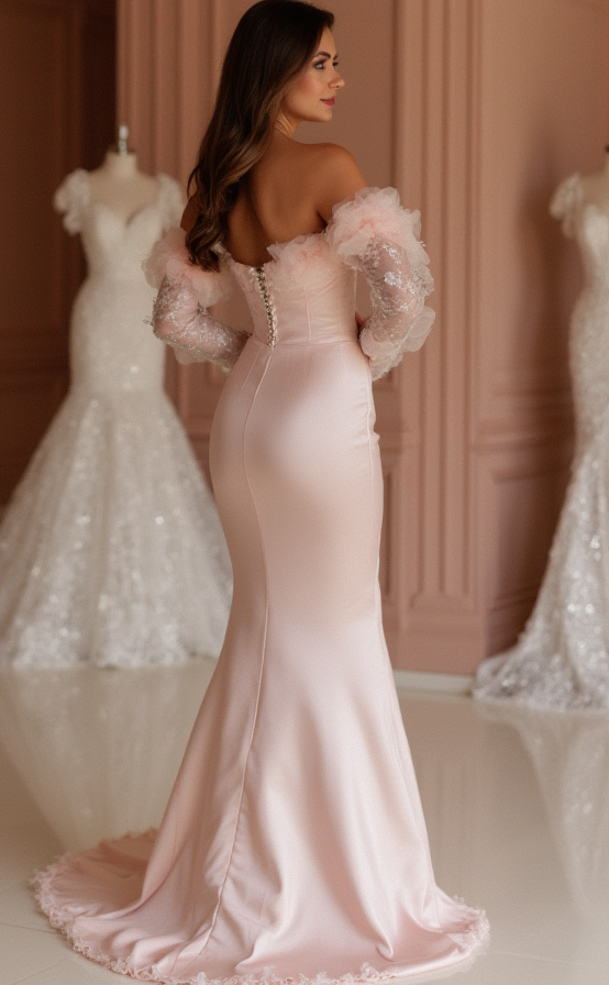 Regal Pink Evening Dress & Prom Dress with Satin Drape and Embellished Waist