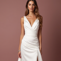 Romantic White A-Line Gown with a Soft Silk Satin Skirt for Luxury