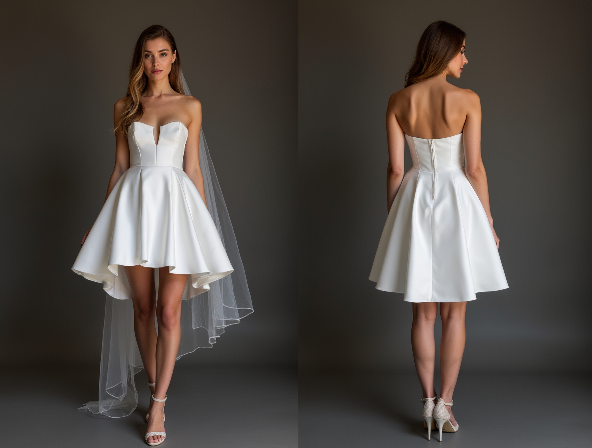 Romantic White Mini Short Wedding Dress with a Floral Lace Overlay for a Soft and Feminine Look