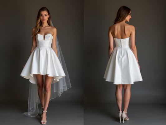 Romantic White Mini Short Wedding Dress with a Floral Lace Overlay for a Soft and Feminine Look