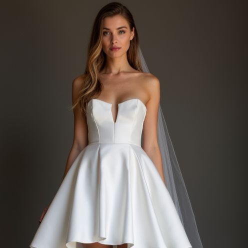 Romantic White Mini Short Wedding Dress with a Floral Lace Overlay for a Soft and Feminine Look