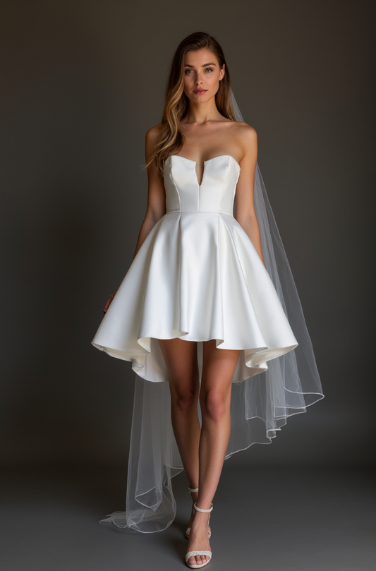 Romantic White Mini Short Wedding Dress with a Floral Lace Overlay for a Soft and Feminine Look