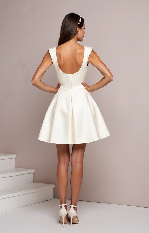Playful White Mini Short Wedding Dress with a Puff Sleeve for a Fun and Vintage-Inspired Look