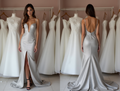 Simple White A-Line Bridal Gown with Satin Finish and Sleek Modern Fit