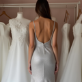 Simple White A-Line Bridal Gown with Satin Finish and Sleek Modern Fit