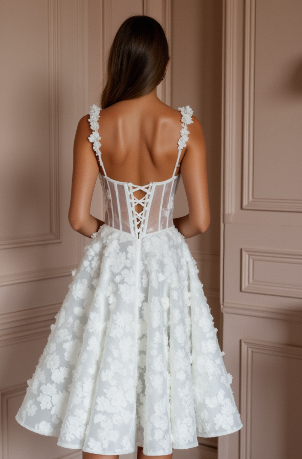 Chic Short Wedding Dress and Mini Dress with a Feathered Skirt for a Unique Touch