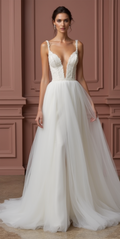 A-Line Bridal Gown with Lace Details for a Romantic Touch
