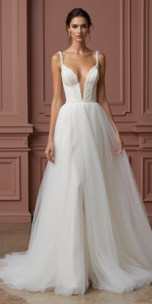 A-Line Bridal Gown with Lace Details for a Romantic Touch