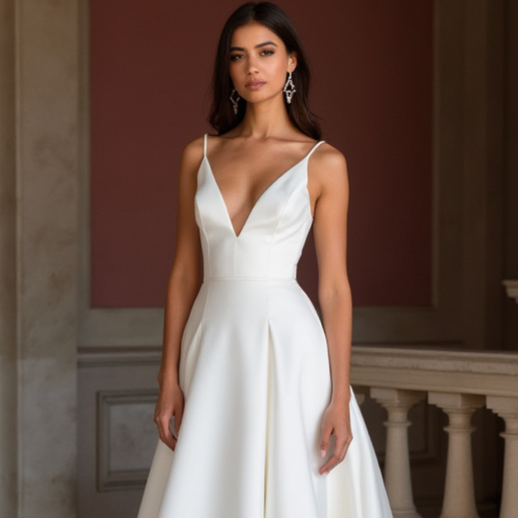 A-Line White Wedding Dress with a Structured Bodice for a Clean Look