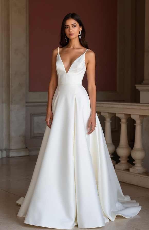 A-Line White Wedding Dress with a Structured Bodice for a Clean Look