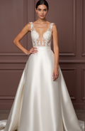 White Royal Princess Wedding Dress with Luxurious Details for a Majestic Look