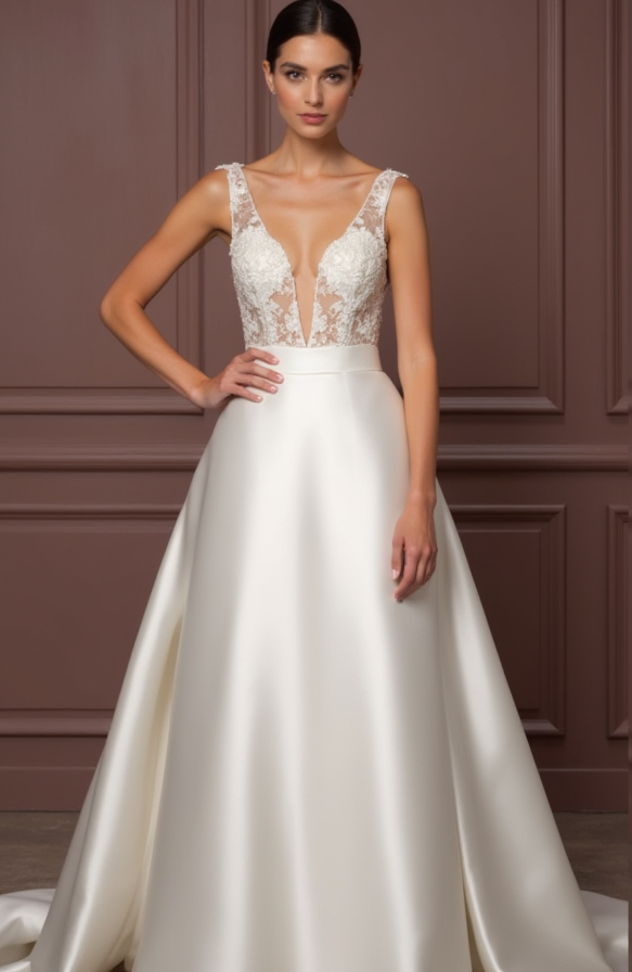 White Royal Princess Wedding Dress with Luxurious Details for a Majestic Look